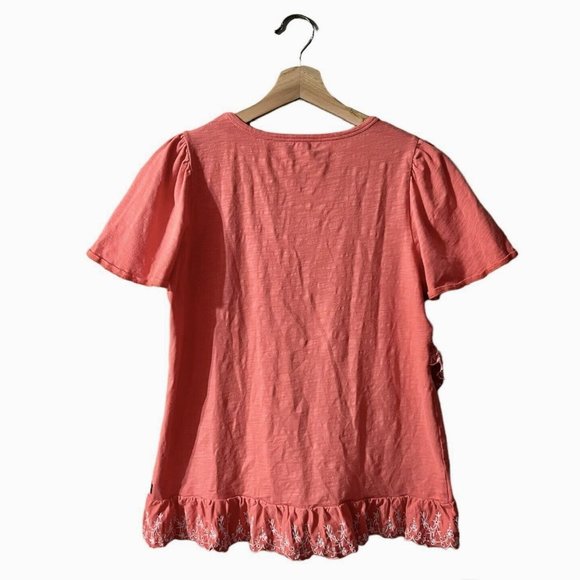 Matilda Jane Eureka Springs Embroidered Ruffle Top Size Small Coral Eyelet Tee - Picture 5 of 10